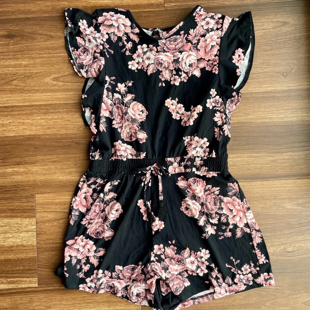 Black and Pink Floral Romper